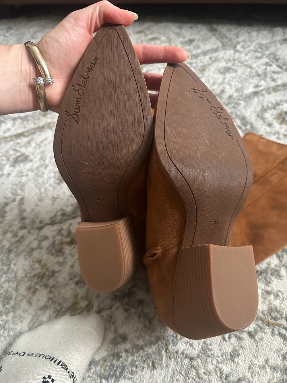 San Edelman Wyatt Tall Suede Block Heel Boots - Brown - Picture 2 of 9